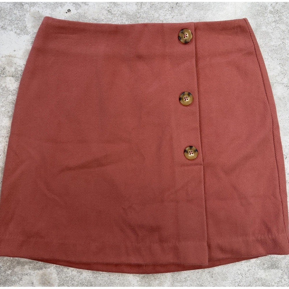 GB Skirt Womens Small Pink Button Front Herringbone‎ Mini Polyester Lined New